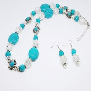 Turquoise Acrylic Oval Crackle Beaded Duo Set